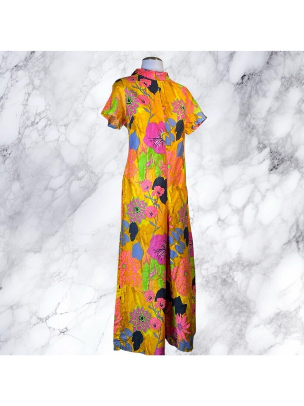 VTG 60-70’s WideVTG 60-70’s Wide Leg Neon Floral Psychedelic Crop Flare Jumpsuit - Picture 3 of 12